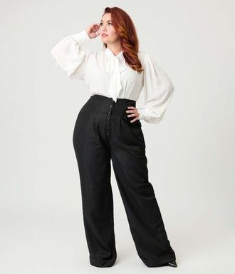 Unique Vintage Plus Size High Waist Trouser in Black Solid at Nordstrom, Size 2 X
