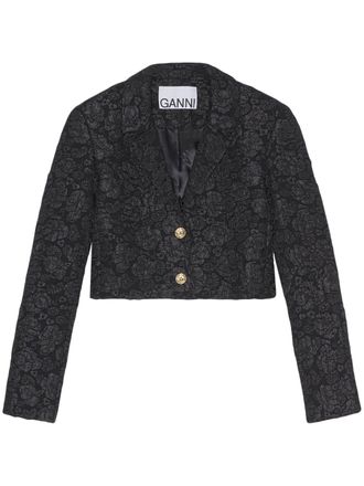 Ganni jacquard cropped jacket - women - Recycled Polyester - 32 - Black
