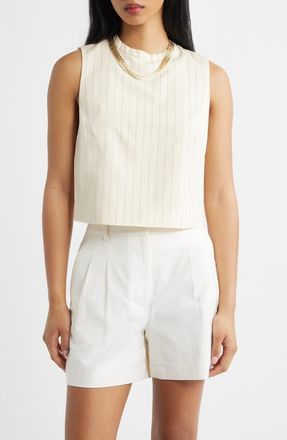 Mango Cadena Pinstripe Embellished Layered Necklace Top in Off White at Nordstrom, Size Medium