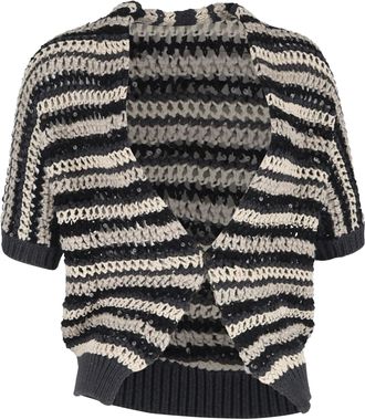 Brunello Cucinelli Stripe Sequin Cardigan Sweater in Multicolor Cotton