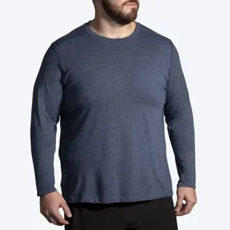 Brooks Distance Long Sleeve 2.0 Tee In Heather Navy