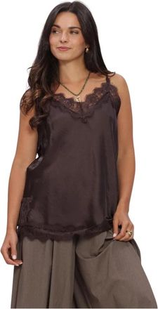 Summum Top Satin - Dames - Tops zonder mouwen - Bruin - S - Satijn - Tops