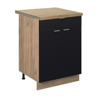 Vicco Mueble Bajo De Cocina Fame-line, Rayas Negras, 60 Cm Con Caj&oacute;n, Et Roble
