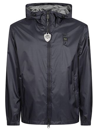 Blauer Lightweight Nylon Windbreaker With Fixed Hood And Functional Details