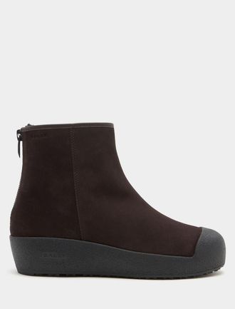 Bally Curling Bootie in Suede with Lamb Fur Lining in Brown at Nordstrom, Size 46