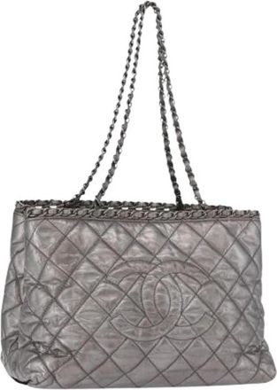 Chanel Pre-owned Vintage Tote Bag - Dames - Vintage Shopper - Grijs - ONE Size - Leer - Vintage