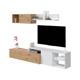 F.R.S. Frs - Mueble De Sal&oacute;n Reversible Color Roble Nodi Y Blanco Artik 220 Cm Estilo N&oacute;rdico (doble Montaje)