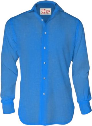 MC2 Saint Barth Linnen herenoverhemd effen kleur - Heren - Casual Overhemden - Blauw - 2XL - Linnen - Overhemden