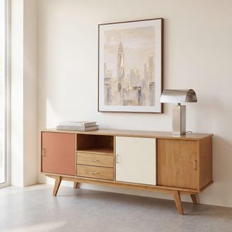 Maisons du monde Aparador de 3 puertas y 2 cajones de madera de pino tricolor, 180 cm