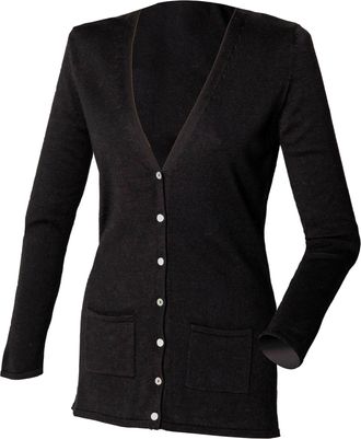 Henbury Ladies/Womens V-Neck Button Fine Knit Cardigan (L) (Black)