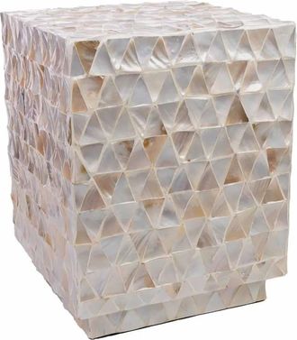 Wanderlust Deco Taburete de madera y madreperla 35 x 35 x 45h cm