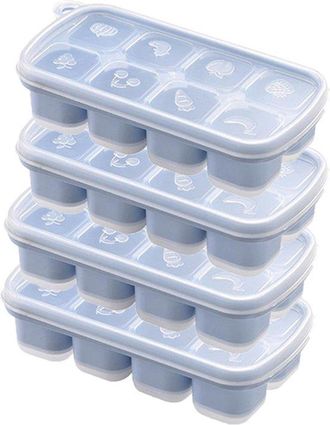 OEM 4 Mini Bandejas Para Cubitos De Hielo Con Tapa, Bandejas Peque&ntilde;as De Silicona F&aacute;ciles De Extraer, Moldes Cuadrados Con Tapa