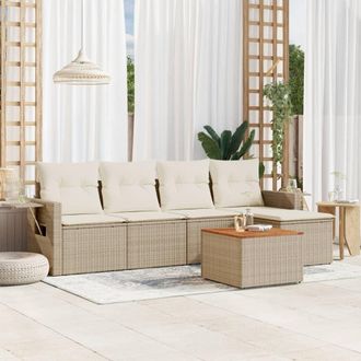 vidaXL Vidaxl - Juego De Sof&aacute;s Jard&iacute;n Con Cojines 6 Pzas Rat&aacute;n Sint&eacute;tico Beige