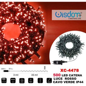 Trade Shop Trade Shop - Cadena De Luces 500 Leds Luci&eacute;rnagas Luz Roja Cable Verde Ip44 Xc-4478