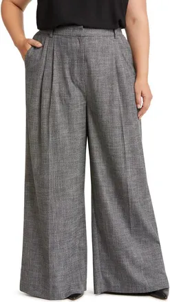 Nordstrom Pleat Front Wide Leg Pants in Black- Ivory Suit Texture at Nordstrom, Size 20