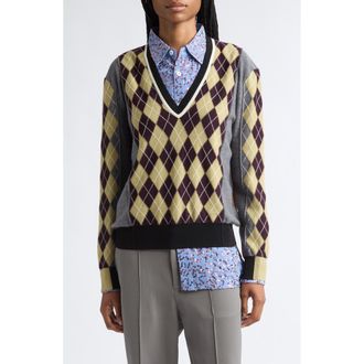 Zankov Teddy Colorblock Argyle Merino Wool Sweater in Grey Melange Multi at Nordstrom, Size X-Small
