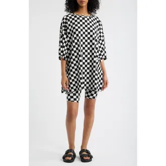 Dressed in Lala Malone Rib Oversize T-Shirt & Biker Shorts Set in Black/White at Nordstrom, Size Small