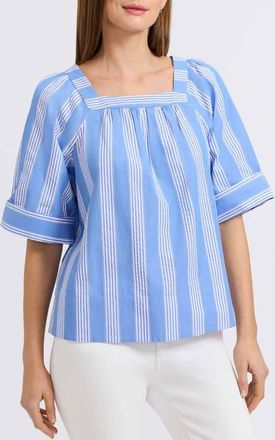 Foxcroft Violet Stripe Cotton Top in Blue Multi at Nordstrom, Size X-Large