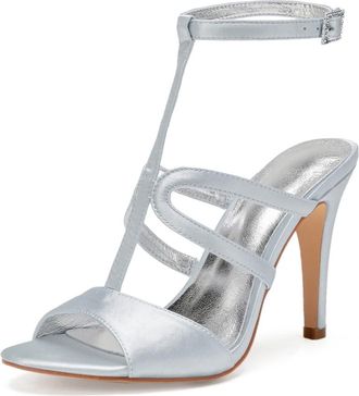 Generic Wedding Bridal Shoes Womens Stiletto Heels Sandals Sexy Open Toe Bridal Satin Wedding Party Dressy Heels Shoes 10.5Cm,Silver,3 UK