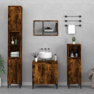 vidaXL Vidaxl - Set Mobili da Bagno 3 pz Rovere Fumo in Legno Multistrato