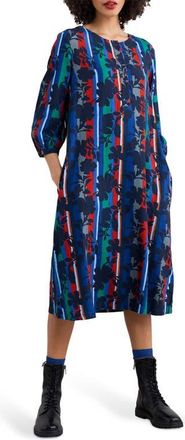 Seasalt Cornwall Sea Call Floral Stripe Linen Blend Midi Dress in Camellia Stripe Ink at Nordstrom, Size 10 Us