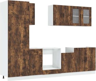vidaXL Vidaxl - Mueble Cocina Kalmar Roble Ahumado 8 Pzas Madera Contrachapada