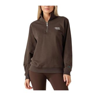 Mercer Amsterdam Quarter Zip Contrast - Dames - Vesten met rits - Bruin - L - Katoen - Hoodies & sweatvesten