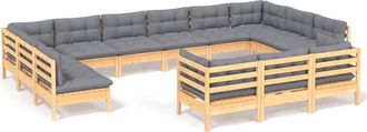 vidaXL Juego De Muebles De Jard&iacute;n 13 Pzas Y Cojines Madera Pino Gris Vidaxl