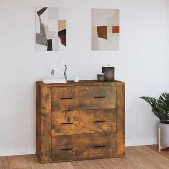 vidaXL Aparador Madera Contrachapada Color Roble Ahumado 80x33x70 Cm Vidaxl