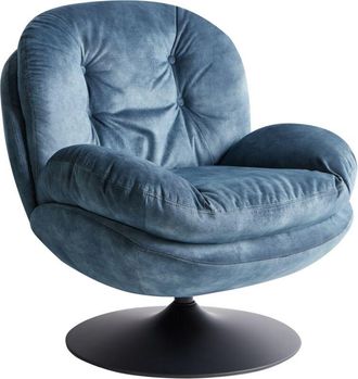Beliani Sill&oacute;n Giratorio De Terciopelo Con Asiento Acolchado Base Simple Estilo Vintage Azul Oscuro Nolvik