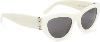 Saint Laurent Accessoires, Dames, Wit, ONE Size, Ivoor Acetaat Zonnebril met Zwarte Lenzen