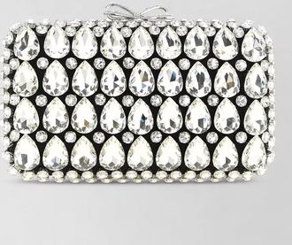Self Portrait the bow satin crystal-embellished clutch bag