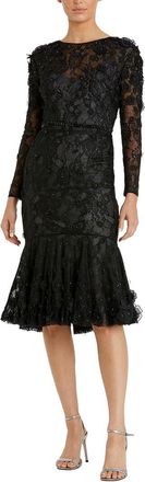Mac Duggal Floral Applique Long Sleeve Cocktail Dress