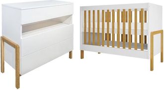 OEM Cuna 60x120 Y C&oacute;moda 3 Cajones Kocot Kids Victor - Blanco Y Roble