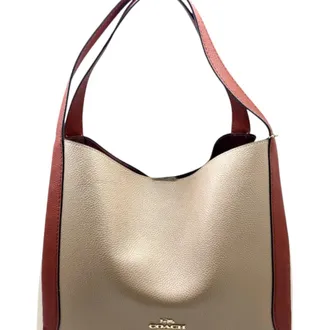 Coach Beige Ivory Red Color Leather Shoulder Bag Tote Bag (Pre-Owned)