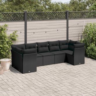 vidaXL Set De Comedor De Jard&iacute;n 7 Pzas Y Cojines Rat&aacute;n Sint&eacute;tico Negro Vidaxl