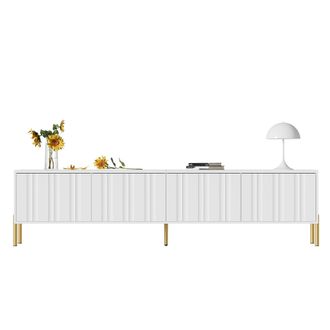 STILVORA Mueble De Tv Con 4 Puertas Y 8 Compartimentos, Patas Doradas 15 Cm, Puertas Ranuradas, Estilo Moderno, 190&times;38&times;48 Cm, Mdf, Blanco