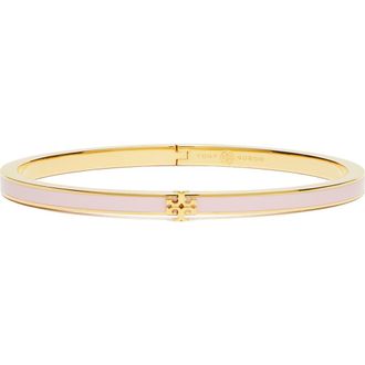 Tory Burch Thin Icon Enamel Bracelet in Tory Gold /Pink Snow at Nordstrom, Size Medium