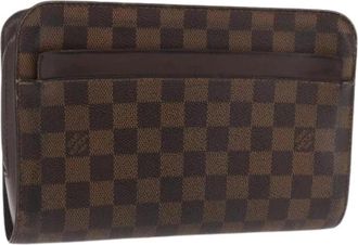 Louis Vuitton Pre-owned Damier Ebene Clutch Bag - Dames - Vintage Clutch - Bruin - ONE Size - Leer - Vintage