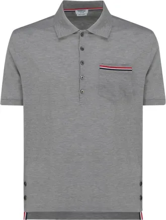 Thom Browne Tops, Heren, Grijs, M, Katoen, Pique Pocket Polo