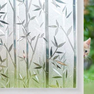 No Brand L&aacute;mina Para Ventanas Con Estampado De Bamb&uacute; De 17,7 X 78,7 Pulgadas Para Mayor Privacidad - Sin Adhesivo, Papel Pintado Para Vidrio, Ideal Para Dormit