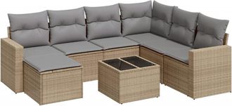 vidaXL Juego De Sof&aacute;s De Jard&iacute;n Con Cojines Beige 8 Pzas Rat&aacute;n Pe Vidaxl
