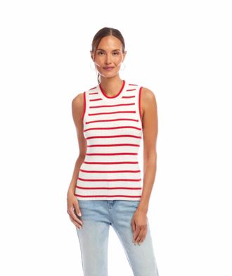 Karen Kane Sheila Stripe Ribbed Tank Top In Red And White