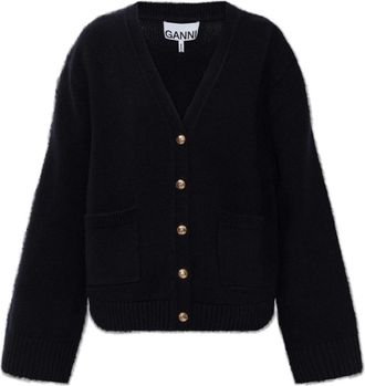 Ganni Truien & Vesten, Dames, Blauw, L, Wol, Classic Wool Cardigan