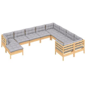 vidaXL Set Divani Da Giardino 10 Pz Con Cuscini Grigi Massello Di Pino Vidaxl