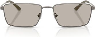 Emporio Armani 57mm Rectangular Sunglasses in Matte Grey /Light Brown at Nordstrom