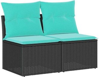 vidaXL 2 Piece Garden Sofa Set with Cushions Black Poly Rattan Acacia vidaXL