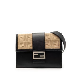 Fendi Pre-owned Fendi Calfskin and Canvas FF 1974 Flat Baguette Crossbody Ladies AR0PXTI0KACC38NG