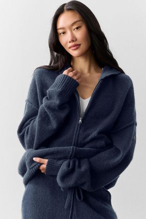 Alo | Wool Cashmere New Class Full Zip Hoodie in Navy Blue, Size: Medium