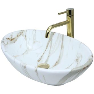 OEM Lavabo Sobre Encimera Gtm Design 53 Cm - Lavabo Moderno Brillante Sin Orificio Para Grifer&iacute;a - Elegante Lavabo Sobre Encimera Ovalado Para Ba&ntilde;os Y Ase